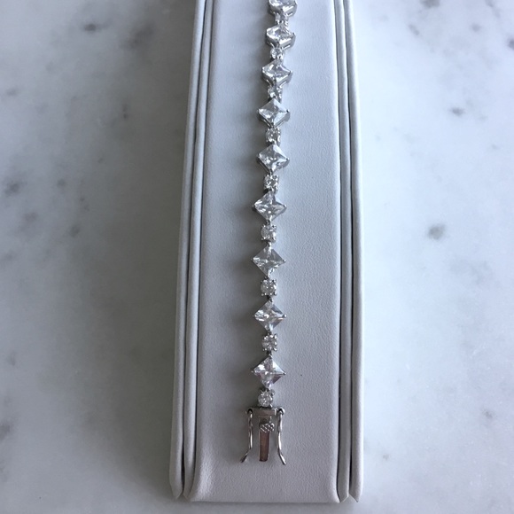 Sterling Princess-Cut & Round CZ Tennis Bracelet - Picture 10 of 13